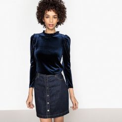 Koszulka z weluru i koronki. Szare bluzki damskie koronkowe marki La Redoute Collections, xxl. Za 95,72 zł.