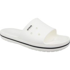 Crocs Crocband III Slide 205733-103. Białe klapki damskie Crocs, bez wzorów, z materiału, bez obcasa. W wyprzedaży za 119,99 zł.