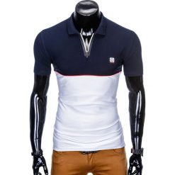 KOSZULKA MĘSKA POLO BEZ NADRUKU S919 - GRANATOWA/BIAŁA. Białe koszulki męskie Ombre Clothing, s, z nadrukiem, polo, bez rękawów. Za 34,99 zł.