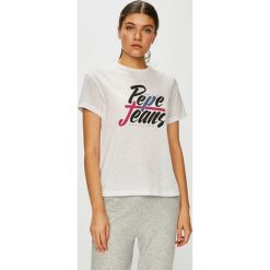 Pepe Jeans - Top. Szare topy damskie Pepe Jeans, l, z nadrukiem, z bawełny, z okrągłym kołnierzem. Za 139,90 zł.