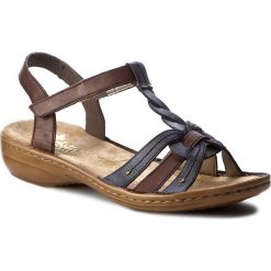 Sandały RIEKER - 60838-12 Brown Combination. Pomarańczowe klapki damskie Rieker, bez wzorów, ze skóry, bez obcasa, na obcasie. Za 239,00 zł.