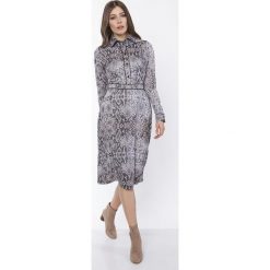 SUKIENKA ELEGANCKA Z KOŁNIERZYKIEM, SUK165 WĄŻ. Sukienki damskie Lanti, bez wzorów, eleganckie, bez kołnierzyka, bez rękawów, midi. Za 185,00 zł.