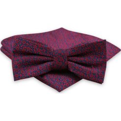 Czerwono-Niebieska Mucha Męska -ALTIES- z Taką Samą Poszetką, w Kwiatki MUALTS0562. Czerwone muszki męskie Alties, na imprezę, w paski, eleganckie. Za 40,00 zł.