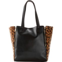 Torba shopper bonprix czarno-jasnobrązowo-ciemnobrązowy. Czarne torby damskie na zakupy bonprix, bez wzorów, ze skóry, bez dodatków. Za 84,99 zł.