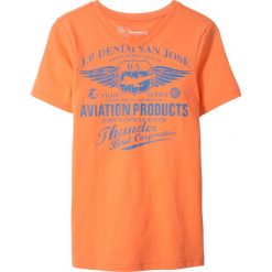 T-shirt z dekoltem w serek Slim Fit bonprix nektarynka z nadrukiem. Pomarańczowe koszule chłopięce bonprix, z nadrukiem, z dekoltem w serek, bez rękawów. Za 24,99 zł.