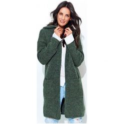 Numinou sweter damski NU_s34 uniwersalny, khaki. Brązowe swetry damskie Numinou, s, w paski, eleganckie, z długim rękawem, długie, z kapturem. W wyprzedaży za 219,00 zł.