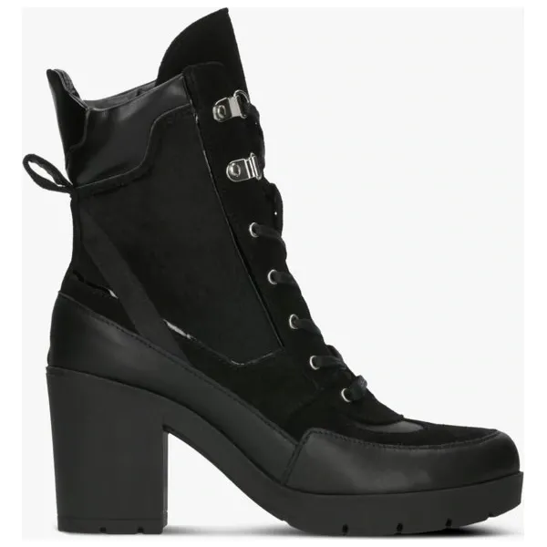Symbiosis Botki Combat Style , czarny, rozmiar 7. Czarne botki damskie Symbiosis, ze skóry, eleganckie, przed kolano, na wysokim obcasie, na sznurówki. W wyprzedaży za 424,99 zł.
