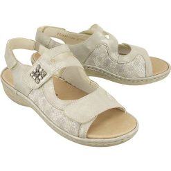 RIEKER REMONTE D7647-90 silver/platinum, sandały damskie. Szare koturny damskie Rieker Remonte, bez wzorów, bez obcasa, na koturnie, na rzepy. Za 289,90 zł.