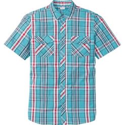 Koszula z krótkim rękawem Regular Fit bonprix zieleń morska w kratę. Zielone koszule męskie bonprix, xxl, bez wzorów, z kontrastowym kołnierzykiem, z krótkim rękawem. Za 74,99 zł.