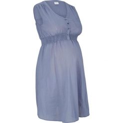 Tunika ciążowa i do karmienia piersią bonprix niebieski. Niebieskie tuniki damskie bonprix, bez wzorów, bez kołnierzyka, moda ciążowa, bez rękawów. Za 99,99 zł.