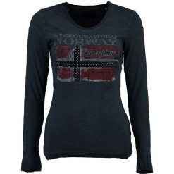Koszulka "Jarlotte" w kolorze granatowym. Niebieskie t-shirty damskie marki Geographical Norway, s, z nadrukiem, z długim rękawem. W wyprzedaży za 99,95 zł.