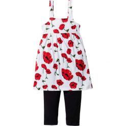 Sukienka + legginsy (2 części) bonprix biało-ciemnoczerwony z nadrukiem. Białe legginsy dziewczęce bonprix, na lato, z nadrukiem. Za 54,99 zł.