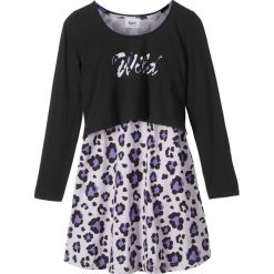 Sukienka + shirt "boxy" (2 części) bonprix czarno-fiołkowy. Czarne sukienki dziewczęce bonprix, z nadrukiem, z krótkim rękawem, krótkie, mini, proste. Za 54,99 zł.