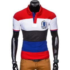Koszulka męska polo z nadrukiem S911 - czerwona. Czerwone koszulki męskie Ombre Clothing, s, z nadrukiem, bez rękawów. Za 14,99 zł.