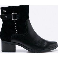 Caprice - Botki. Czarne buty zimowe damskie marki Caprice, z materiału, z okrągłym noskiem. W wyprzedaży za 219,90 zł.