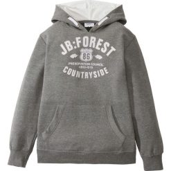 Bluza z kapturem bonprix szary melanż z nadrukiem. Szare bluzy chłopięce marki bonprix, z nadrukiem, z kapturem. Za 54,99 zł.