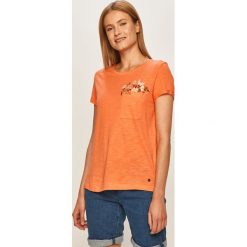 Mustang - T-shirt. Bluzki damskie Mustang, s, z aplikacjami, z bawełny, casualowe, z okrągłym kołnierzem. W wyprzedaży za 79,90 zł.