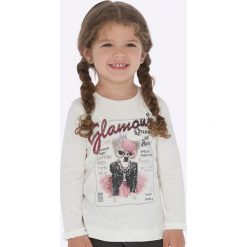 Mayoral - Longsleeve dziecięcy 92-134 cm. Różowe bluzki dziewczęce Mayoral, z nadrukiem, z elastanu, z okrągłym kołnierzem, z długim rękawem, długie, bez kaptura. W wyprzedaży za 59,90 zł.
