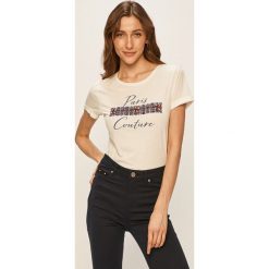 Morgan - T-shirt. Białe bluzki damskie Morgan, s, z aplikacjami, z bawełny, casualowe, z okrągłym kołnierzem. Za 129,90 zł.