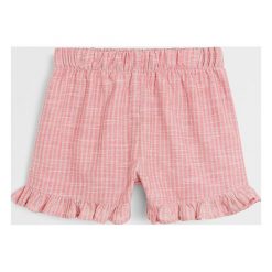 Mango Kids - Szorty dziecięce Meri 110-164 cm. Różowe spodenki dziewczęce Mango Kids, bez wzorów, z bawełny, casualowe. W wyprzedaży za 55,90 zł.