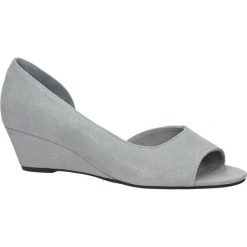Popielate czółenka skórzane na koturnie peep toe Maciejka 01304-03/00-1. Szare czółenka damskie Maciejka, bez wzorów, z otwartym noskiem, bez obcasa, na koturnie. Za 238,99 zł.