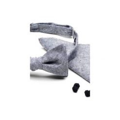Komplet Mucha wiązana LINO len +poszetka +spinki do mankietów. Szare muszki męskie HisOutfit, bez wzorów, ze lnu, wizytowe. Za 149,00 zł.