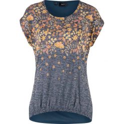 Shirt z wypalanym wzorem bonprix ciemnoniebieski z nadrukiem. Niebieskie koszulki damskie bonprix, z nadrukiem, bez kołnierzyka, bez rękawów. Za 59,99 zł.