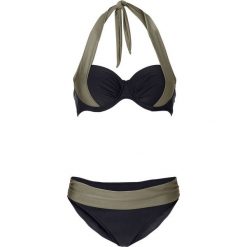 Bikini na fiszbinach bonprix czarno-jasnooliwkowy. Czarne stroje kąpielowe damskie bonprix, bez wzorów. Za 48,99 zł.