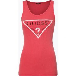 Guess Jeans - Top damski, czerwony. Czerwone topy damskie marki Guess Jeans, s, z aplikacjami, z jeansu, bez kołnierzyka. Za 129,95 zł.