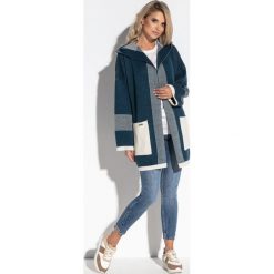 Kardigan F567 niebieski. Niebieskie swetry damskie Tagless, na jesień, s, bez wzorów, z dzianiny, klasyczne, bez rękawów, z kapturem. Za 170,99 zł.