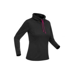 Koszulka turystyczna długi rękaw SH100 warm damska. Czarne t-shirty damskie marki QUECHUA, s, z materiału, ze stójką. Za 39,99 zł.