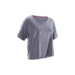 Koszulka krótka do tańca damska. Szare t-shirty damskie marki DOMYOS, z elastanu, z krótkim rękawem. W wyprzedaży za 34,99 zł.