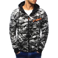 Bluzy męskie: Bluza męska camo rozpinana szara z kapturem (bx3172)