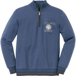 Bluza ze stójką bonprix indygo. Niebieskie bluzy męskie bonprix, s, z nadrukiem, ze stójką, bez rękawów, bez kaptura. Za 109,99 zł.