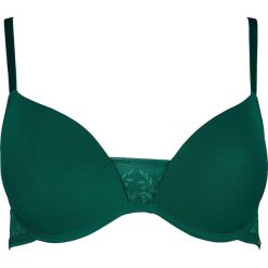 Biustonosz w kolorze ciemnozielonym. Zielone biustonosze Skiny Women & Men, w koronkowe wzory, z koronki. W wyprzedaży za 72,95 zł.