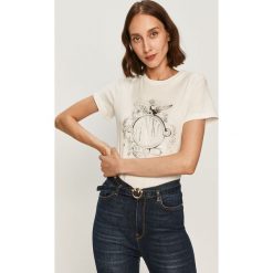 Pinko - T-shirt. Białe bluzki damskie Pinko, s, z nadrukiem, z bawełny, casualowe, z okrągłym kołnierzem, z krótkim rękawem. Za 349,90 zł.