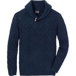 Sweter w warkocze z bawełny z recyclingu bonprix ciemnoniebieski. Niebieskie swetry męskie marki bonprix, s, bez wzorów, z bawełny, bez kołnierzyka, bez kaptura. Za 54,99 zł.