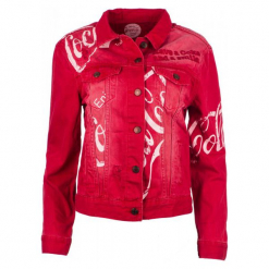 Desigual Kurtka Damska Coke 34 Czerwony. Czerwone kurtki damskie marki Desigual, z napisami, bez kaptura. W wyprzedaży za 453,00 zł.