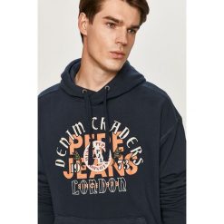 Pepe Jeans - Bluza bawełniana Iggy. Niebieskie bluzy męskie Pepe Jeans, s, z aplikacjami, z bawełny, z kapturem, bez rękawów, z kapturem. Za 359,90 zł.