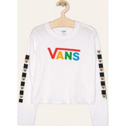Vans - Longsleeve dziecięcy 129-173 cm. Białe bluzki dziewczęce Vans, z nadrukiem, z bawełny, z okrągłym kołnierzem, długie. Za 129,90 zł.