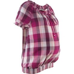 Tunika ciążowa z bawełny bonprix lila w kratę. Fioletowe bluzki ciążowe marki bonprix, z bawełny, moda ciążowa. Za 32,99 zł.