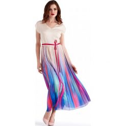 Plisowana sukienka maxi Potis & Verso ABIGAIL. Brązowe sukienki damskie Potis&Verso, uniwersalny, bez wzorów, eleganckie, bez kołnierzyka, bez rękawów, midi, kopertowe. Za 899,00 zł.