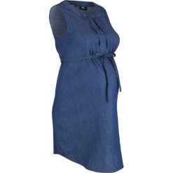 Sukienka dżinsowa ciążowa bonprix niebieski "stone”. Niebieskie sukienki damskie bonprix, w paski, z bawełny, bez kołnierzyka, moda ciążowa, bez rękawów. Za 89,99 zł.