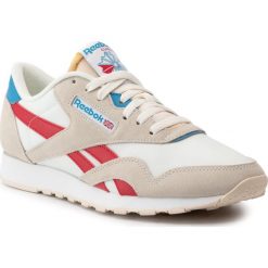 Buty Reebok - Cl Nylon DV5798 Chalk/Scarlet/Cyan/White. Brązowe półbuty męskie Reebok, na co dzień, bez wzorów, ze skóry, bez zapięcia. Za 279,00 zł.