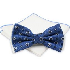 Mucha z poszetką - Chattier, Męska - Niebieska, Motyw Florystyczny MUCH0404. Niebieskie muszki męskie Chattier, na imprezę, w paski, eleganckie. Za 44,00 zł.
