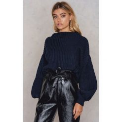 NA-KD Sweter z dzianiny z bufiastym rękawem - Blue,Navy. Niebieskie bez kategorii NA-KD, z dzianiny, z golfem. Za 121,95 zł.