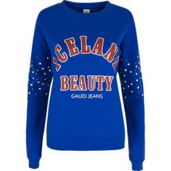 Bluza Gaudi Jeans. Niebieskie bluzki damskie Gaudi, bez wzorów, z jeansu, bez rękawów, bez kaptura. Za 149,00 zł.
