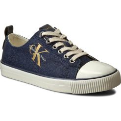 Trampki CALVIN KLEIN JEANS - Donata R4090 Midnight/Gold. Niebieskie półbuty damskie marki Calvin Klein Jeans, na co dzień, bez wzorów, z jeansu, bez obcasa, na płaskiej podeszwie, bez zapięcia. W wyprzedaży za 279,00 zł.