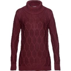 Sweter dzianinowy w warkocze bonprix czerwony klonowy. Czerwone swetry damskie bonprix, bez wzorów, z dzianiny, bez rękawów, bez kaptura. Za 99,99 zł.