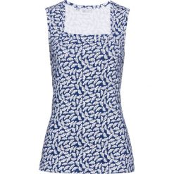 Top shirtowy z nadrukiem bonprix ciemnoniebiesko-biały z nadrukiem. Niebieskie topy damskie bonprix, z nadrukiem, bez rękawów. Za 54,99 zł.
